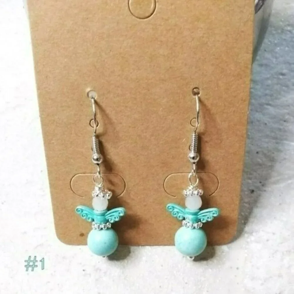 Handmade! Aqua Painted Patina Angel Earrings! Love & Blessings 4 Adults or Girls - Picture 9 of 9